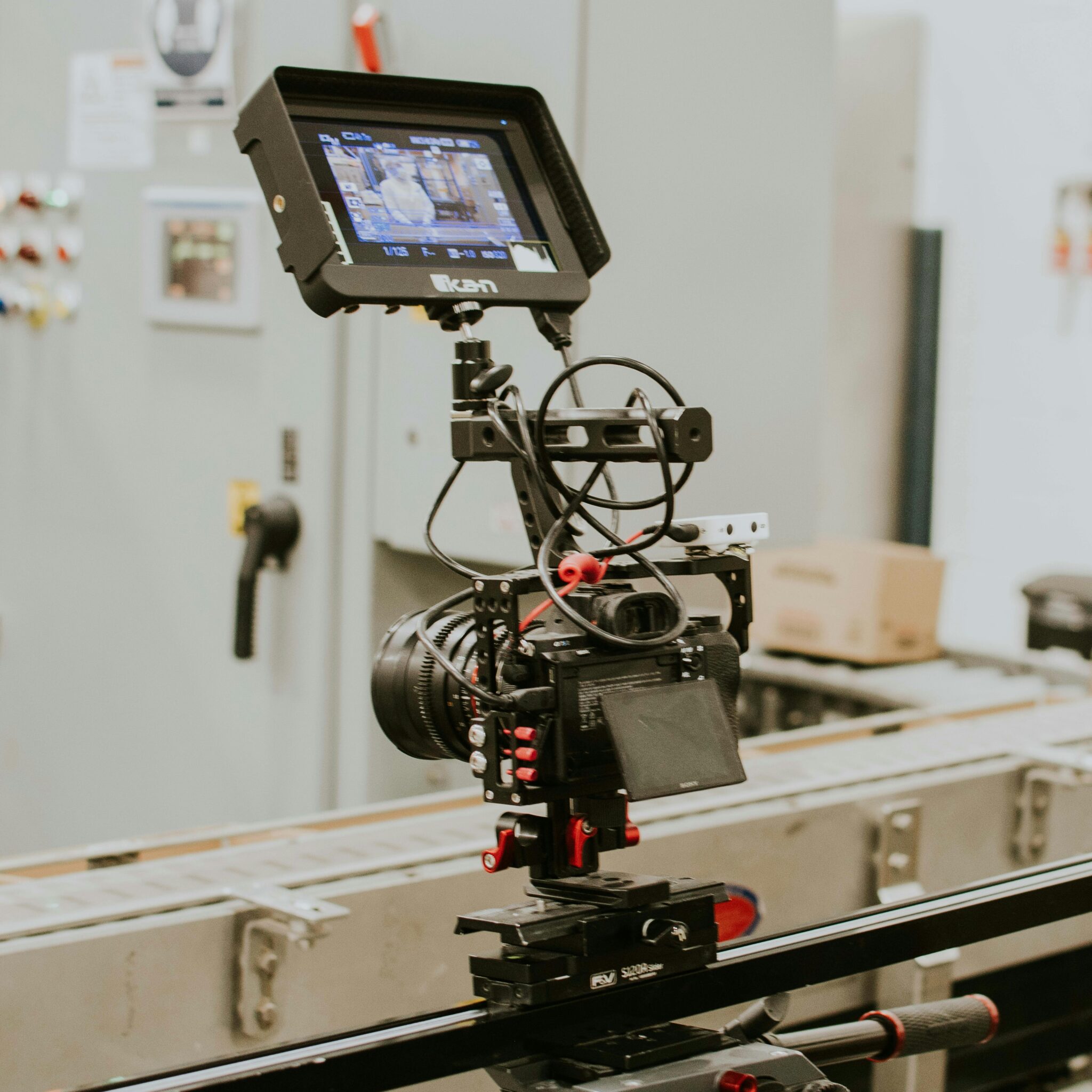 Cinema camera on a dolly